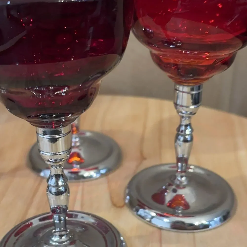 Red Glass Goblets Silver Bases Ruby Red 5